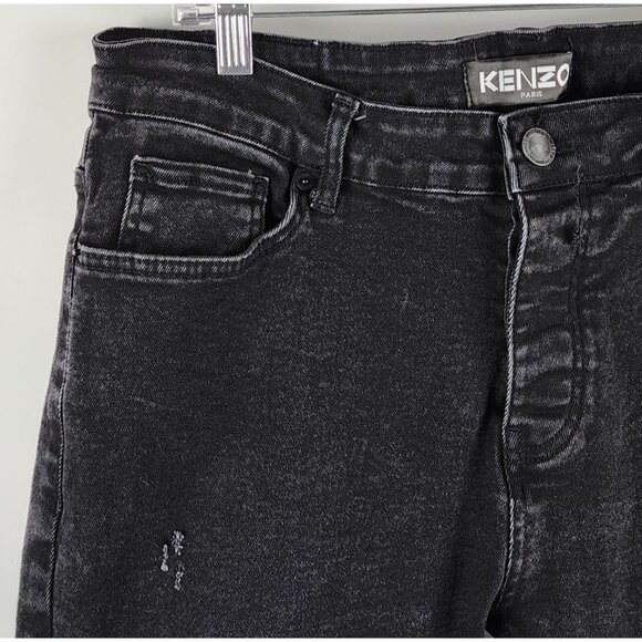 Kenzo Paris Jeans Mens 36x29 Black Button Fly Distressed Denim - Picture 3 of 13